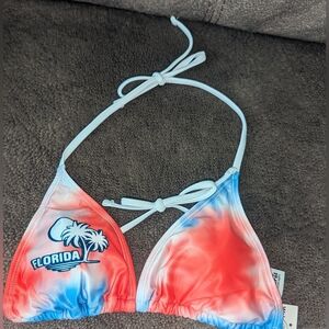 NWT, Patriotic Colors, Tie Dye, Florida, Padded, Bikini Swim Top - Jr Size Large